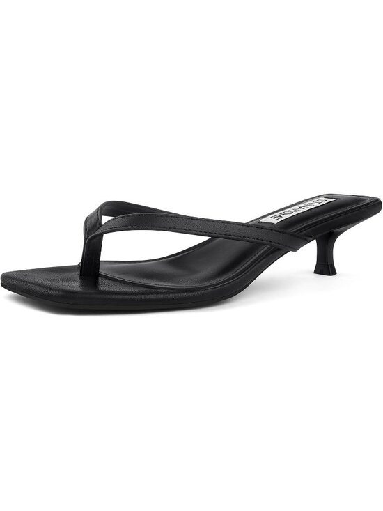 Shoes - Women's Black Square Open Toe 1.4 Inches Comfortable Thong Flip Flop Heels